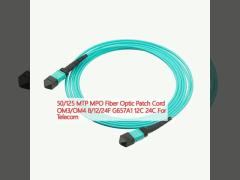 50/125 MTP MPO Fiber Optic Patch Cord OM3/OM4 8/12/24F G657A1 12C 24C For Telecom