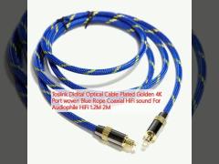 Toslink Didital Optical Cable Plated Golden 4K Port woven Blue Rope Coaxial HiFi sound For Audiophile HiFi 1.2M 2M