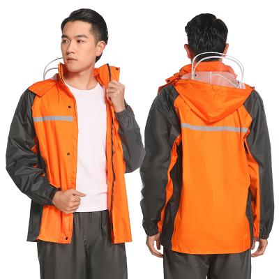 China Rainproof Large Quantity And Good Price Pongee Fabric Orange Rainproof Motorcycle Designer Raincoat for sale