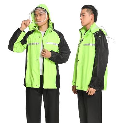 China Unique reusable rainproof fluorescent green pongee fabric raincoat for wholesale for sale