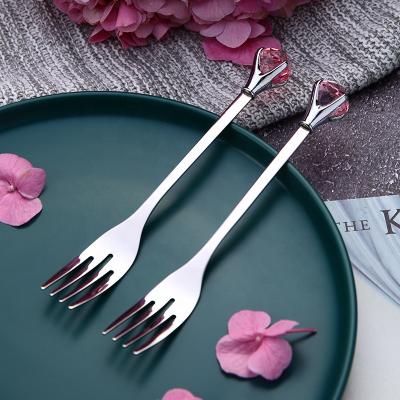 China Creative Fruit Punch Stocked Home Stainless Steel Fruit Cake Dessert Forks Stirring Party Cutlery Food Fork With Long Handles for sale