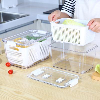 China Fridge 2 Plastic Food Storage Organizer Freshness Keeping Creative Chamber Extra Large Airtight Food Storage Container Set With Drainer for sale