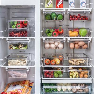 China Viable Creative Bedroom Cabinet Freezer Storage Rack With Fridge Plastic Food Hook Kitchen Drawers Storage Hanging Organizer for sale