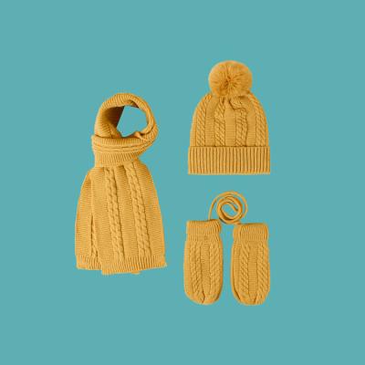 China Medium Japanese Kids Winter Hats And Scarf Solid Color Warm Twist Hat Scarf Gloves for sale