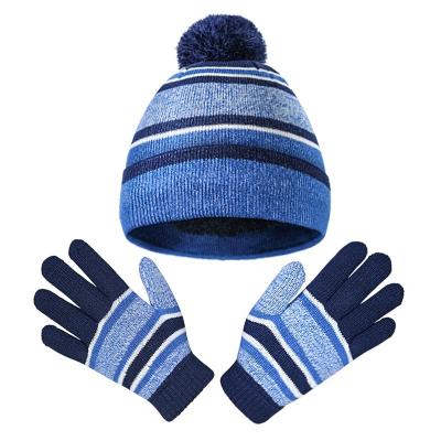 China Boon Price Kids Gloves Set New Medium Winter Two Piece Polyester Knitted Hats Gloves Sets For Kid School for sale