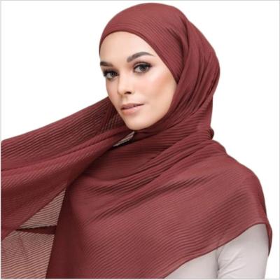 China Decoration National Style Pure Color Crumpled Head Scarf Pleated Headscarf Hijab Pearl Chiffon Wrap Shawls Crinkle Cloud Hijab Scarf for sale