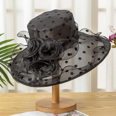 China Dot Women Church Hat Elegant Fashion Packable Party Black Polka Striped Hat Fancy Women for sale