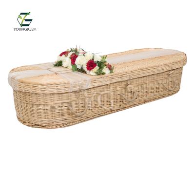 China Beautiful Eco-friendly Organza Decorated Willow Coffins and Wicker Caskets for sale