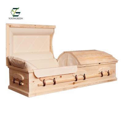 China Biodegradable Solid Pine Casket Casket With Raw Unpolished Finish And Wooden Handles for sale