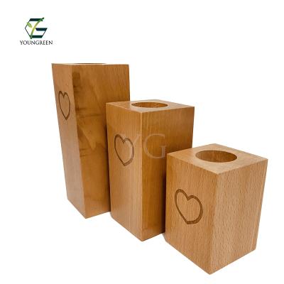 China Burial Customized Tealight Wood Candle Holders In Eco - Friendly Natural Wood for sale