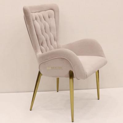 China Home and Commercial Use Dining Modern High End Upholstered Velvet Chair Button Tufted Chair with Low Arms Stainless Steel Legs for Dining Room for sale