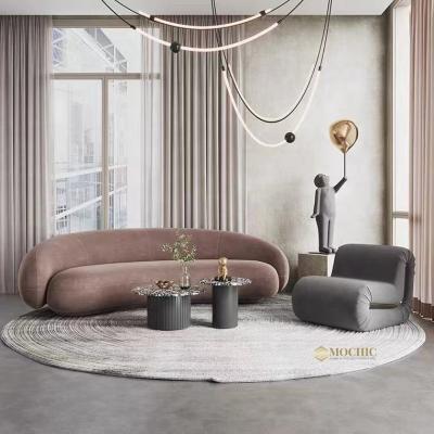 China The Other Contemporary Elegant Curved Cozy Loop Sofa Couch Modern Rounded Crescent Beige Velvet Sofa Couch For Living Room for sale