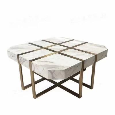 China Modern Rectangle Designer High End White Square Rotary Sofa Center Table Designer Freedom Marble Coffee Table With Gold Legs For Living Room for sale