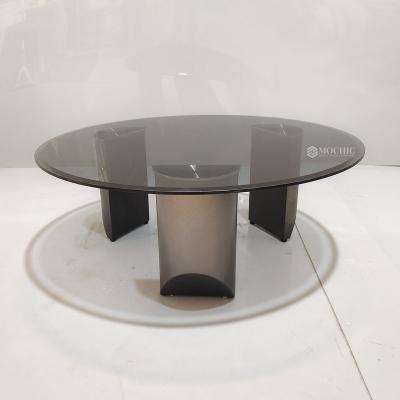 China Modern Wholesale High End Round Low Nesting Coffee Table With Tempered Glass Top Black Stainless Steel Base For Living Room Furniture for sale