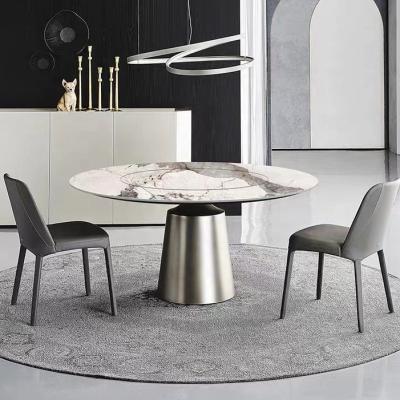 China Sintered Stone Materials Dining Table Modern Luxury Kitchen Table Set 60 Inch Round Brass White Stone Brushed Marble Top Dining Table Sets 4 6 Seater For Dining Room for sale