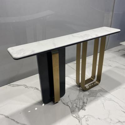 China Gold Marble luxury modern unique entryway console table hallway white marble top table for living room for villa for sale