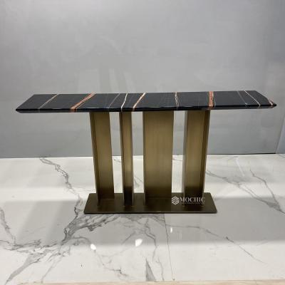 China Contemporary High End Hallway Table Sofa Table Black Marble Top Gold Marble Console Entryway Console Table For Living Room for sale