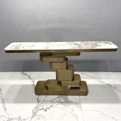 China Modern Luxury White Sofa Table Tall Entrance Hall Marble Console Table Gold MarbleTop Console Table For Living Room Furniture for sale