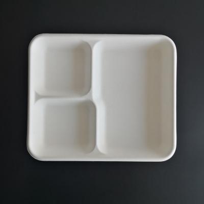 China Oil-proofing Biodegradable Wheat Straw 3 Compartment Paper Plate Food Packaging Trays for sale