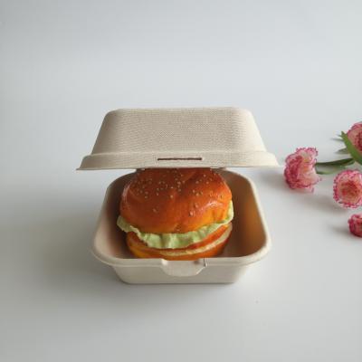 China Disposable Food Packaging Box Oil-proofing Paper Sugarcane Biodegradable Hamburger Box for sale