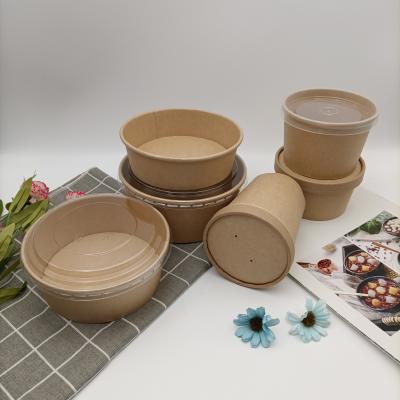 China Microwave Safe 900Ml White Kraft Paper Soup Bowl Disposable Biodegradable Disposable Take Out Kraft Paper Salad Bowl for sale