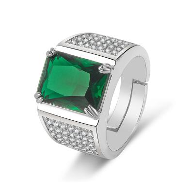 China Hiphop Fashion Design Jewelry Women Ring Green Zircon Diamond Wedding Brass Square Ring for sale