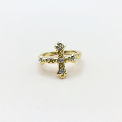 China TRENDY Gold Plated Brass Trendy Jewelry For Women Minimalist CZ Cross Ring for sale