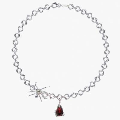 China Hot Selling Jewelry Spider Necklace Ruby Nano Crystal Pendant Design Clavicle Chain Necklaces White Plated Environmental Friendly New for sale