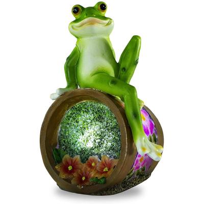 China China Garden Statues Frog Resting Figurine Solar Powered Resin Lights Outdoor Decorations for Patio Lawn Yard Garden and Office for sale