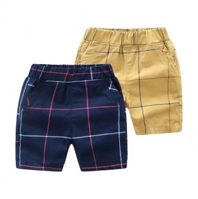 China Anti-pilling Boys Summer Shorts Plaid Pants Kids Gentlemen Style Khaki / Dark Blue Soft Cotton Trousers for sale