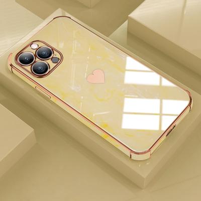 China Shockproof Luxury Shockproof Plating Soft Case For iPhone 13 12 11 Pro Max Love Heart Marble Texture Cover for sale