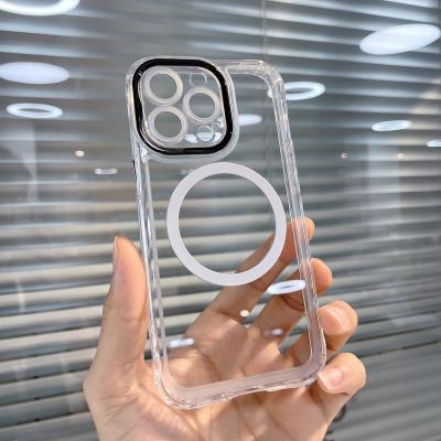 China New Shockproof Transparent Clear Acrylic Magnetic Magnetic TPU Phone Case For iPhone 13 12 11 pro Max Case Wireless Charging for sale