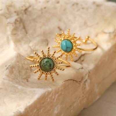 China INS Style Stainless Steel Retro Casual/Sporting French Rings New Sun Shape Adjustable Rings Turquoise Inlay Rings for sale