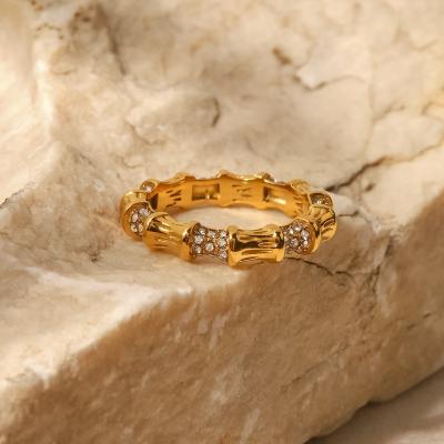 China Hot Selling Casual/Sporty Rings 18K Gold Plated Rings Crystal Rings Fashionable Bamboo Design Stainless Steel INS New Design for sale