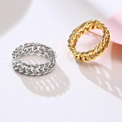 China Trendy 18K Hip Hop Chain Rings Wholesale Casual/Sporting Stainless Steel Rings Waterproof Stable Titanium Steel Jewelry for sale