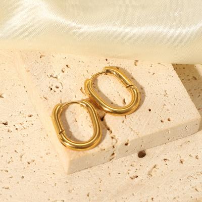 China Fashionable CIA Stainless Steel Hot Selling Simple Stud Earrings U Shape Shiny Hollow Oval Earrings For Women for sale