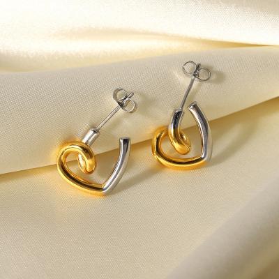 China TRENDY European and American silver color gold earrings stainless steel style heart splicing earrings for women for sale