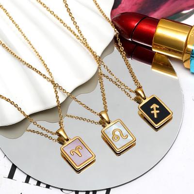 China Hot Selling Titanium Steel Necklaces Shell Square Pendant Necklace Zodiac Zodiac Necklace Jewelry Europe and America Amazon Sample Hot Selling White Pink for sale