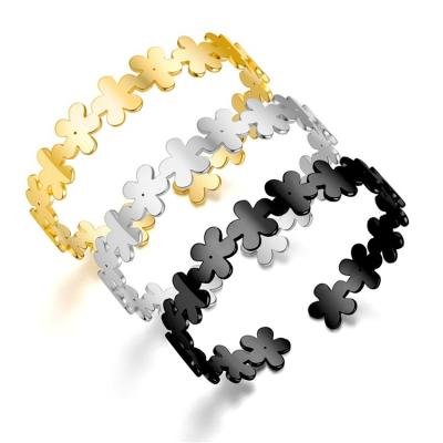 China European and American Flower Adjustable Titanium Steel Bracelets New Design Casual/Sporty Simple Hollowed Out Bracelets for sale