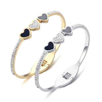 China Casual European and American titanium steel heart adjustable gold plated bracelets love Zircon style/sports jewelry inlay bracelets for sale