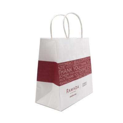 China Custom Design Recyclable Take Away To Recycle White Paper Bag Kraft Paper Handle Bag for sale