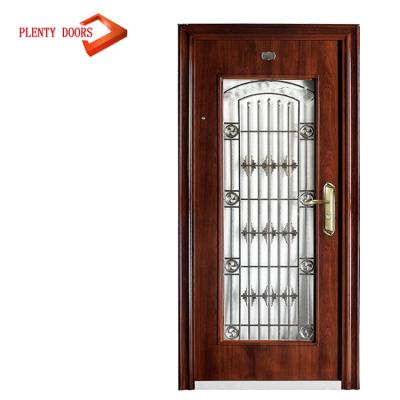 China Beautiful Wrought Iron Entrance Modern Arched Front Steel Jalousie Door for sale