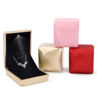 China Custom Logo PU Plastic Jewelry Packaging Box with LED Light Hanhong Luxury Ring Box for sale