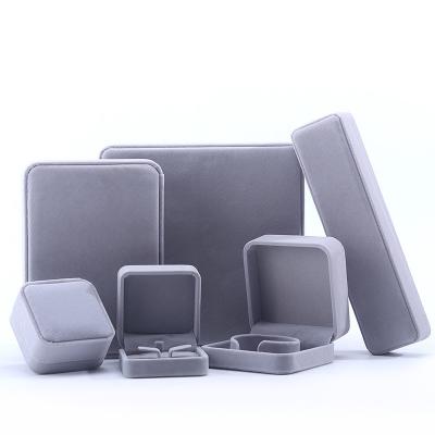 China Customized Size Gray Velvet Jewelry Box for Necklace Stud Earrings Bracelet Packaging for sale