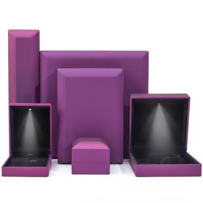 China Custom Logo Rectangle Purple LED Jewelry Box for and Retail in Rectangle Shape for sale