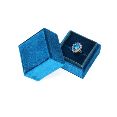 China Light Blue Square Ring Storage Box for Customized Size Velvet Jewelry Display in Velvet for sale