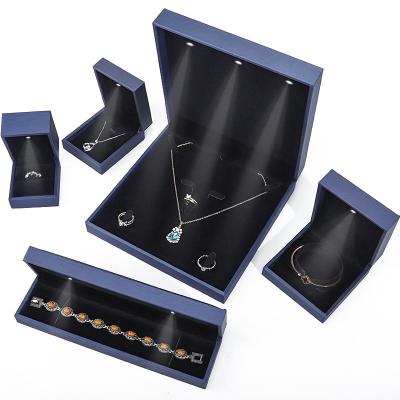 China High End Brushed Grain LED Jewelry Box , PU Leather Ring Box With Light Inside for sale