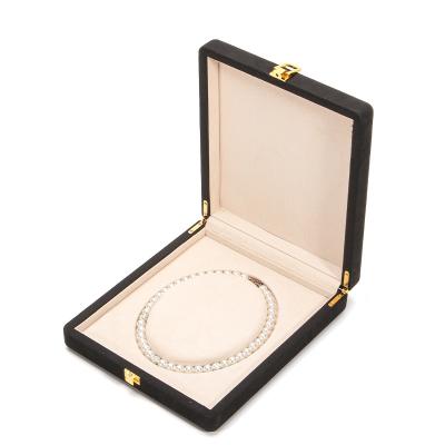 China Negro Hanhong Personalizado de esquina redondeada de anillo de cuero de microfibra joyería caja de embalaje de lujo conjunto de collar de perlas joyería caja de almacenamiento en venta