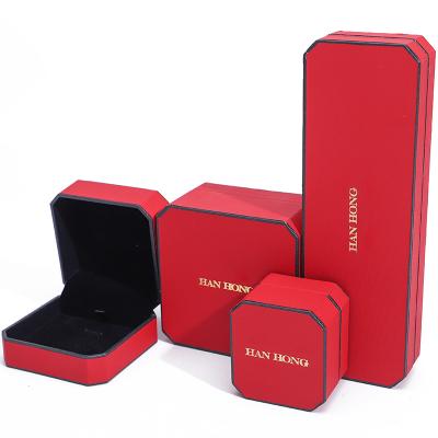 China Red Velvet Material Rectangle Jewelry Box for Luxury Bracelet Earrings Necklace Ring for sale