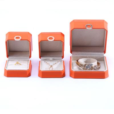 China Square Orange PU Leather Jewelry Packaging Box for Necklace Bracelet and Wedding Ring for sale